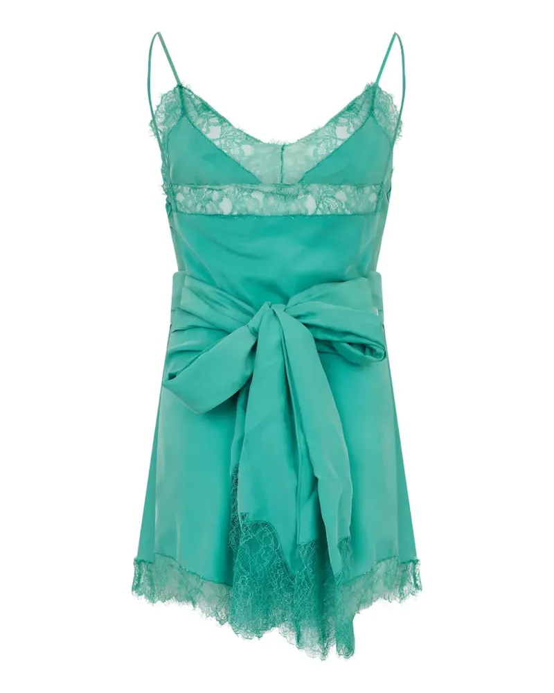 Alberta Ferretti lace-trim silk mini dress - Grün Grün