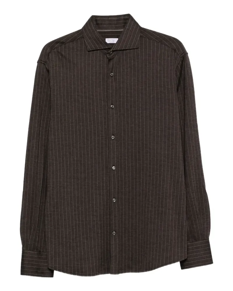 Brunello Cucinelli Hemd mit Nadelstreifen-Print und Haifischkragen - Braun Braun