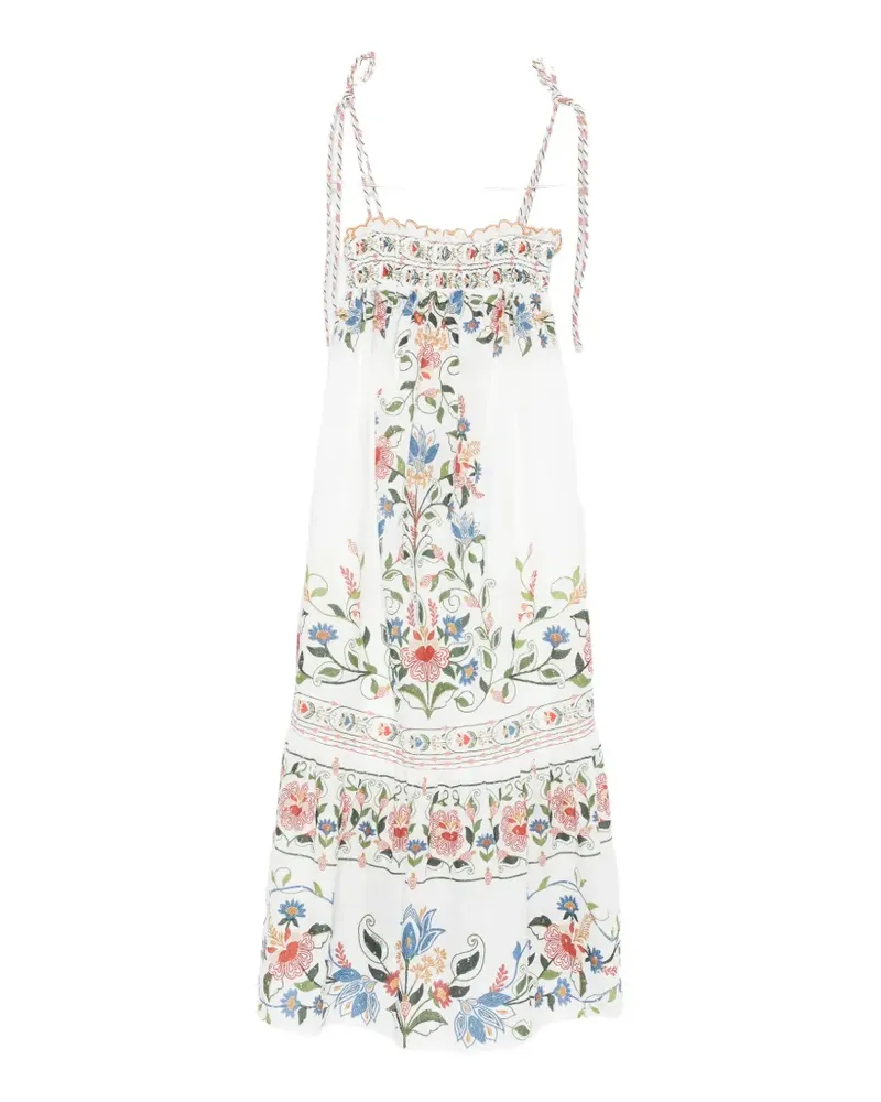 FARM Rio Stiched Garden floral-embroidered tiered midi dress - Nude Nude