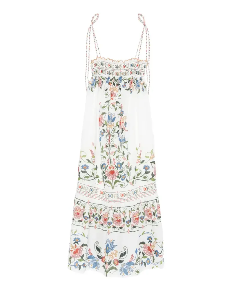 FARM Rio Stiched Garden floral-embroidered tiered midi dress - Nude Nude