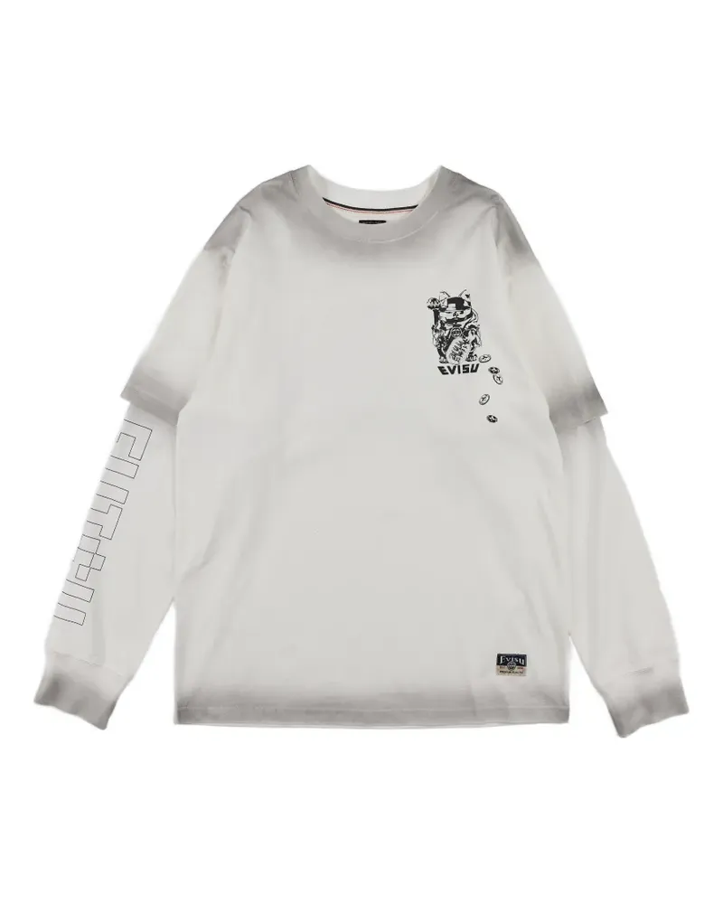 Evisu T-Shirt im Layering-Look mit grafischem Print - Weiß Weiß