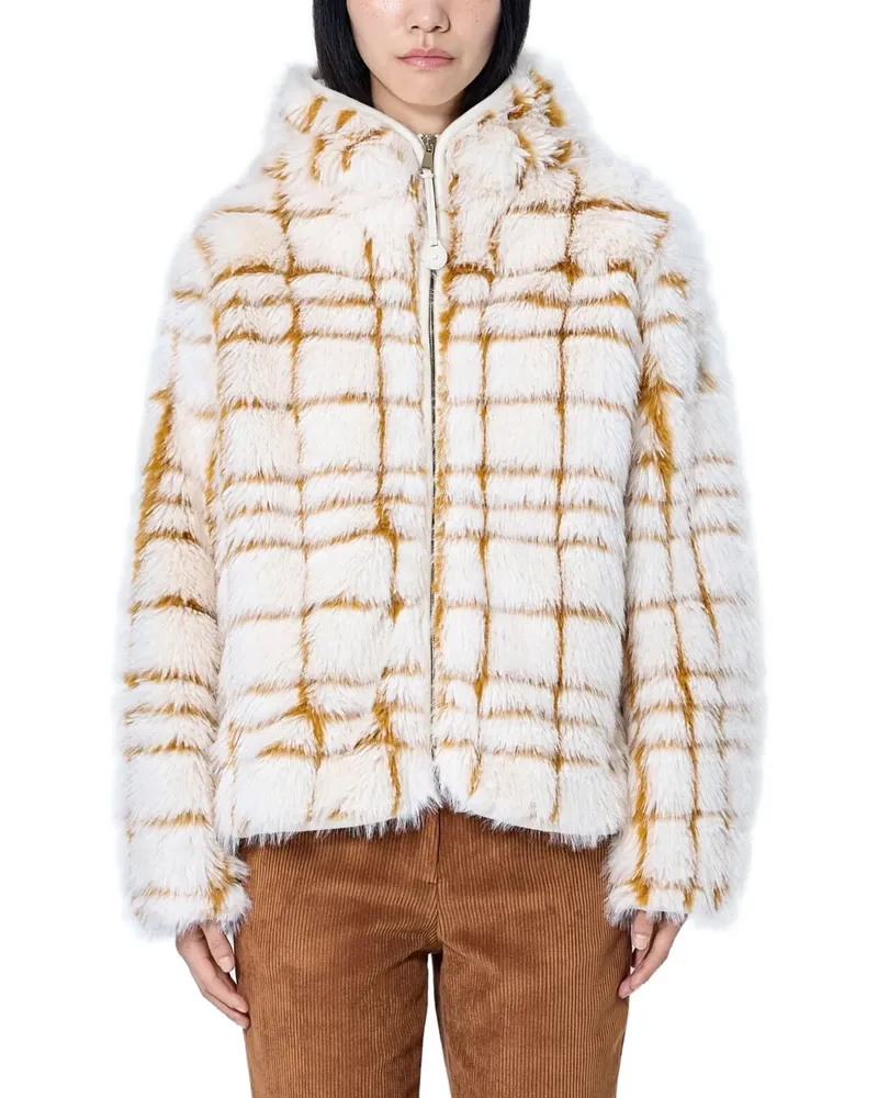 Moncler Jacke aus Faux Fur mit Karomuster - Nude Nude