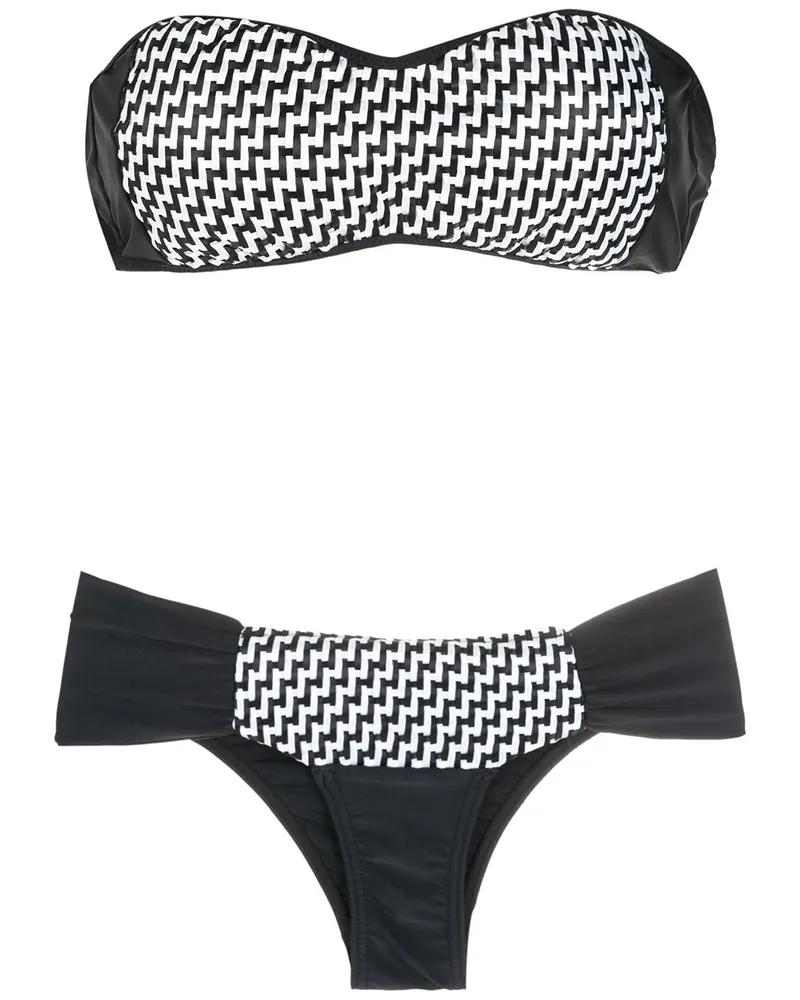 Amir Slama Gemusterter Bandeau-Bikini - Schwarz Schwarz
