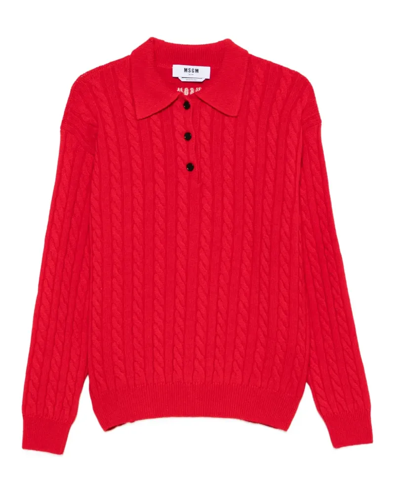MSGM Polo-Pullover mit Zopfmuster - Rot Rot