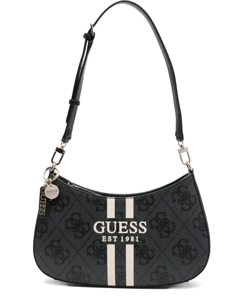 Guess Kleine Schultertasche mit Logo-Schild - Schwarz Schwarz