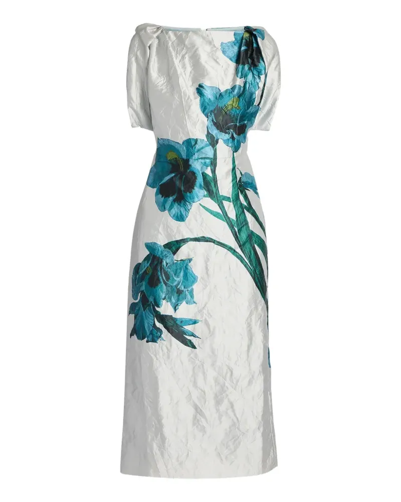 Erdem Strukturiertes Satin-Midikleid mit Blumenprint - Weiß Weiß