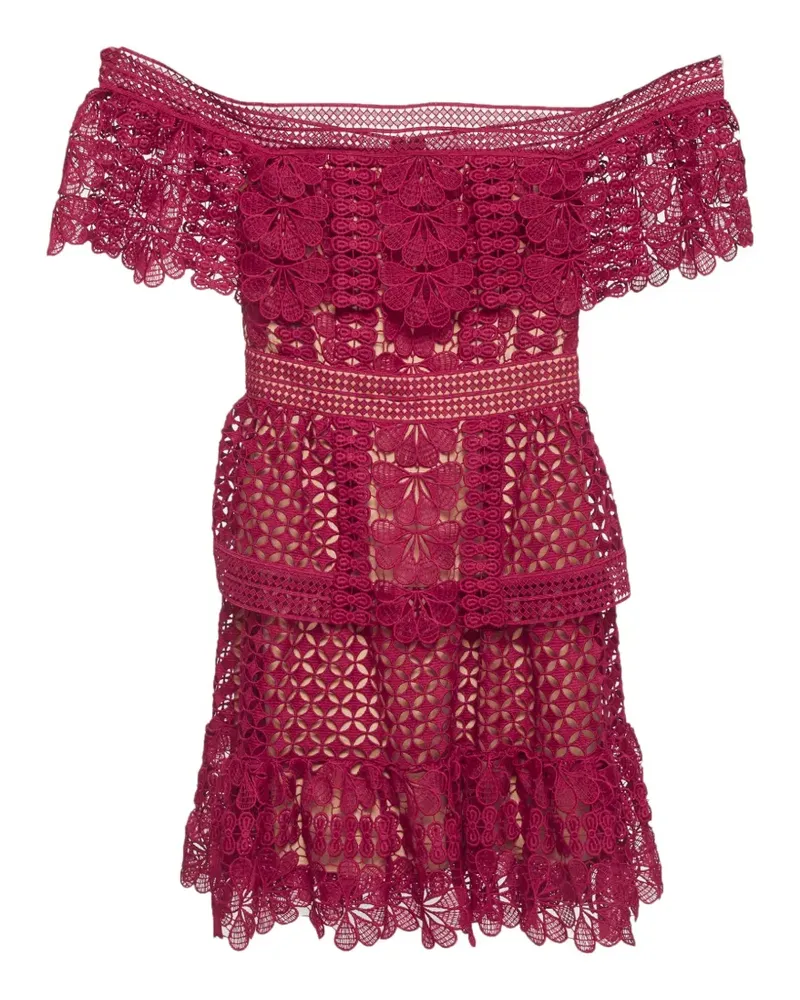 Self-Portrait guipure lace off-shoulder mini dress - Rot Rot