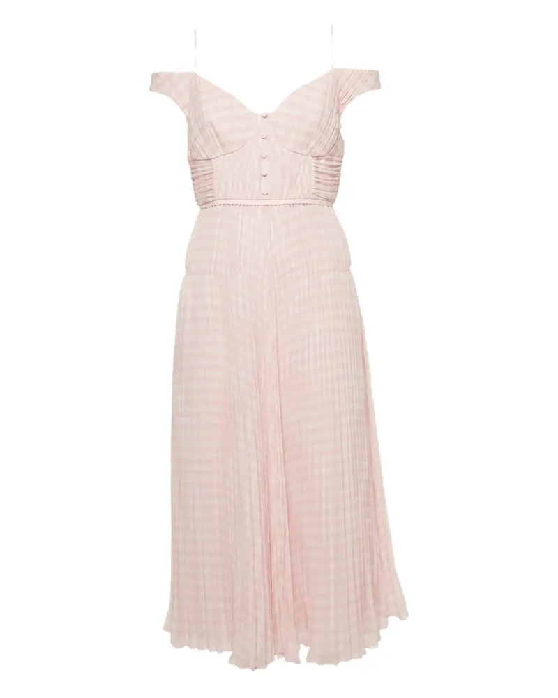 Self-Portrait gingham pleated midi dress - Rosa Rosa