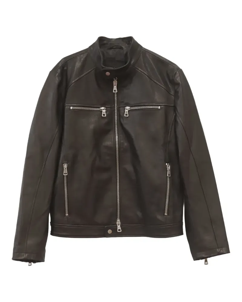 HTC Hollywood Trading Company Too Fast For Cops leather biker jacket - Schwarz Schwarz