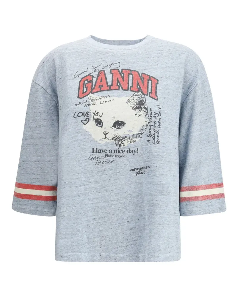 Ganni T-Shirt mit gestreiften Ärmeln - Blau Blau