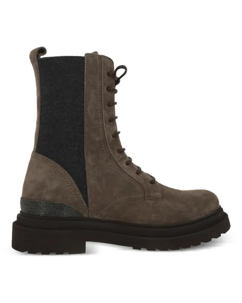 Brunello Cucinelli lace-up Monili-trim boots - Braun Braun