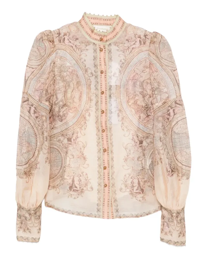 Zimmermann Ascent Bluse mit Print und Puffärmeln - Nude Nude