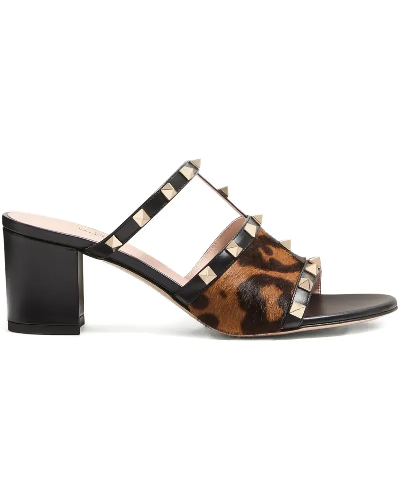 Valentino Garavani Rockstud Sandalen mit Leoparden-Print 60mm - Schwarz Schwarz