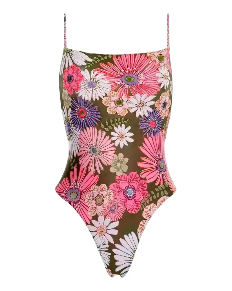 AGUA BENDITA Kali floral-embroidered swimsuit - Grün Grün