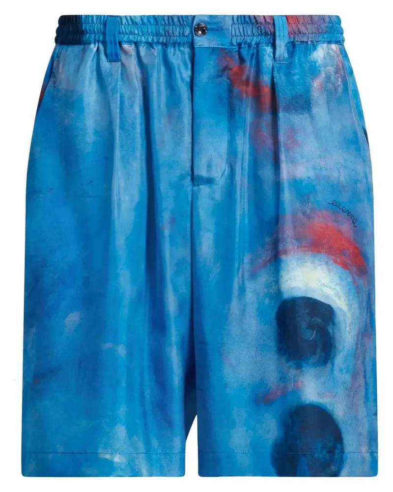 Marni Shorts aus Seide mit Malerei-Print - Blau Blau