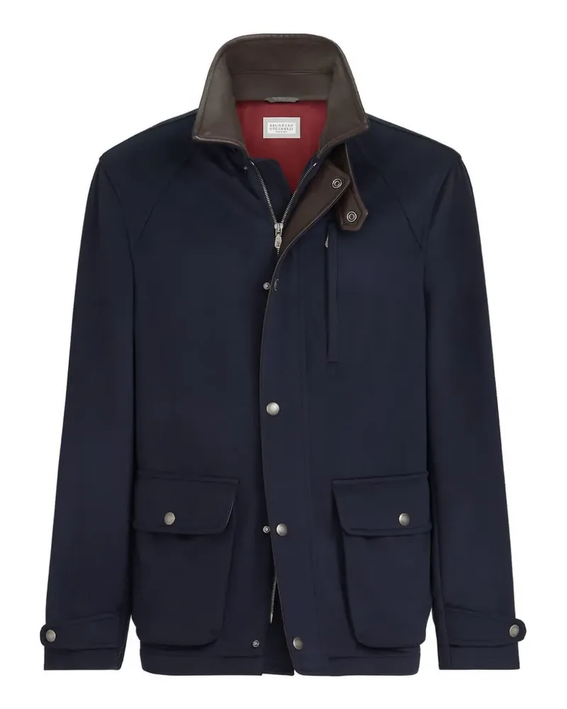 Brunello Cucinelli Utility-Jacke aus Schurwolle mit Nappaledereinsätzen - Blau Blau