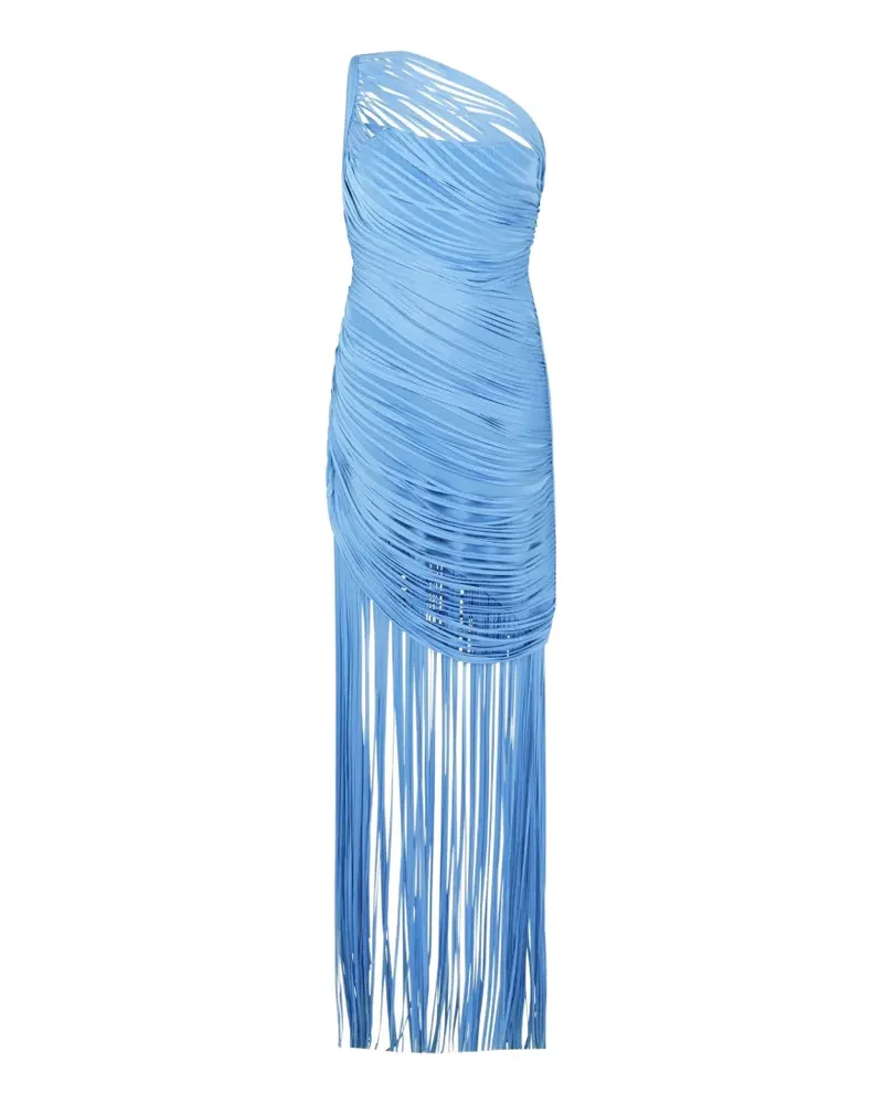 David Koma one-shoulder fringed maxi dress - Blau Blau