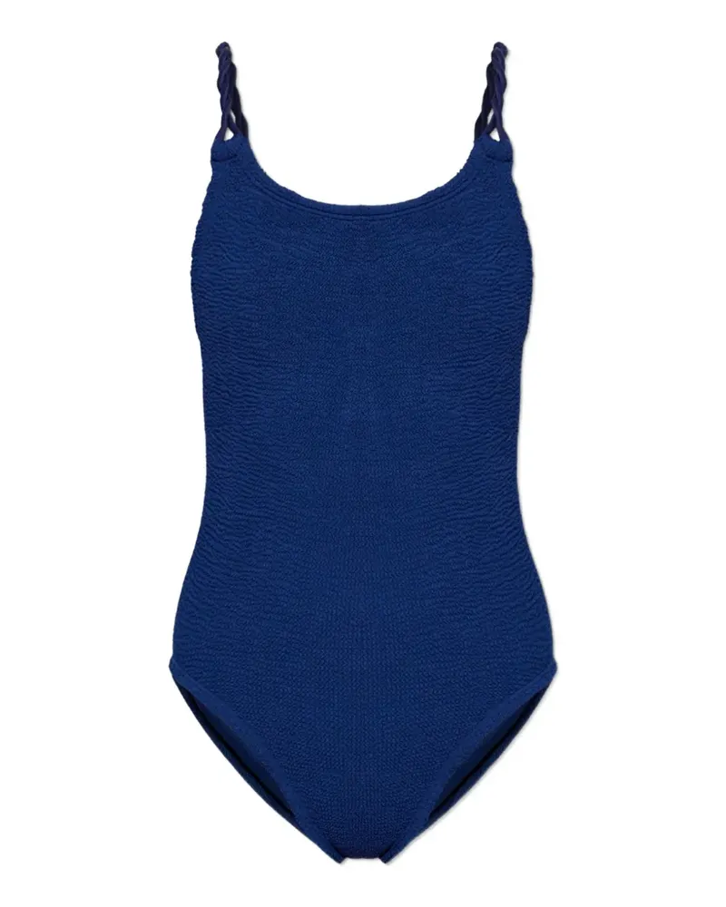 Hunza G Camille Badeanzug mit Knitteroptik - Blau Blau