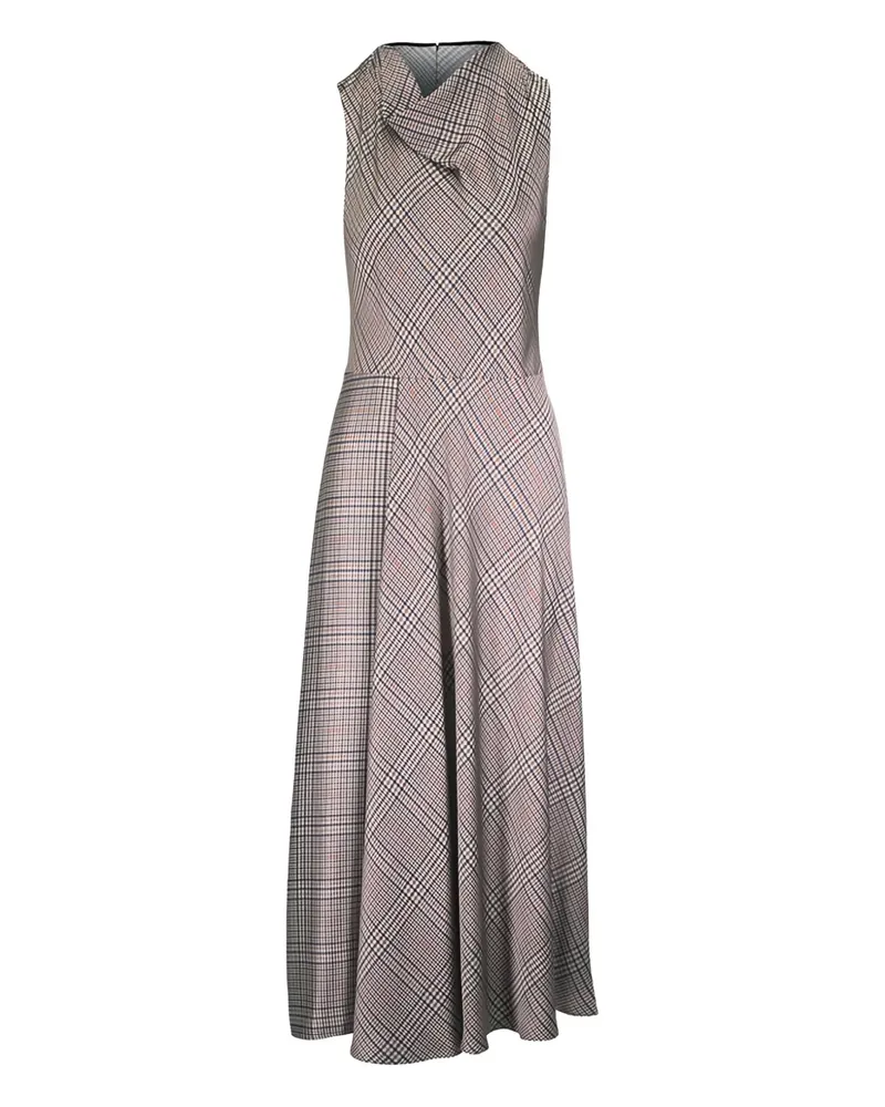 Vince Kariertes Kleid mit Wasserfallausschnitt - Braun Braun