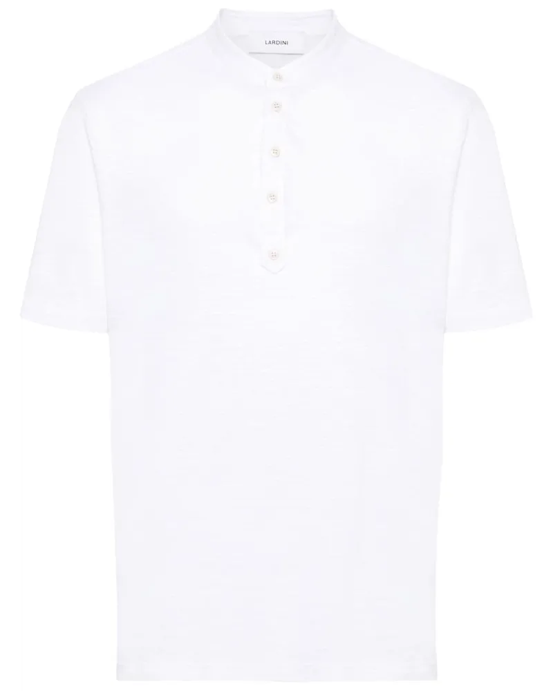 LARDINI Leinen-T-Shirt mit Stehkragen Weiß