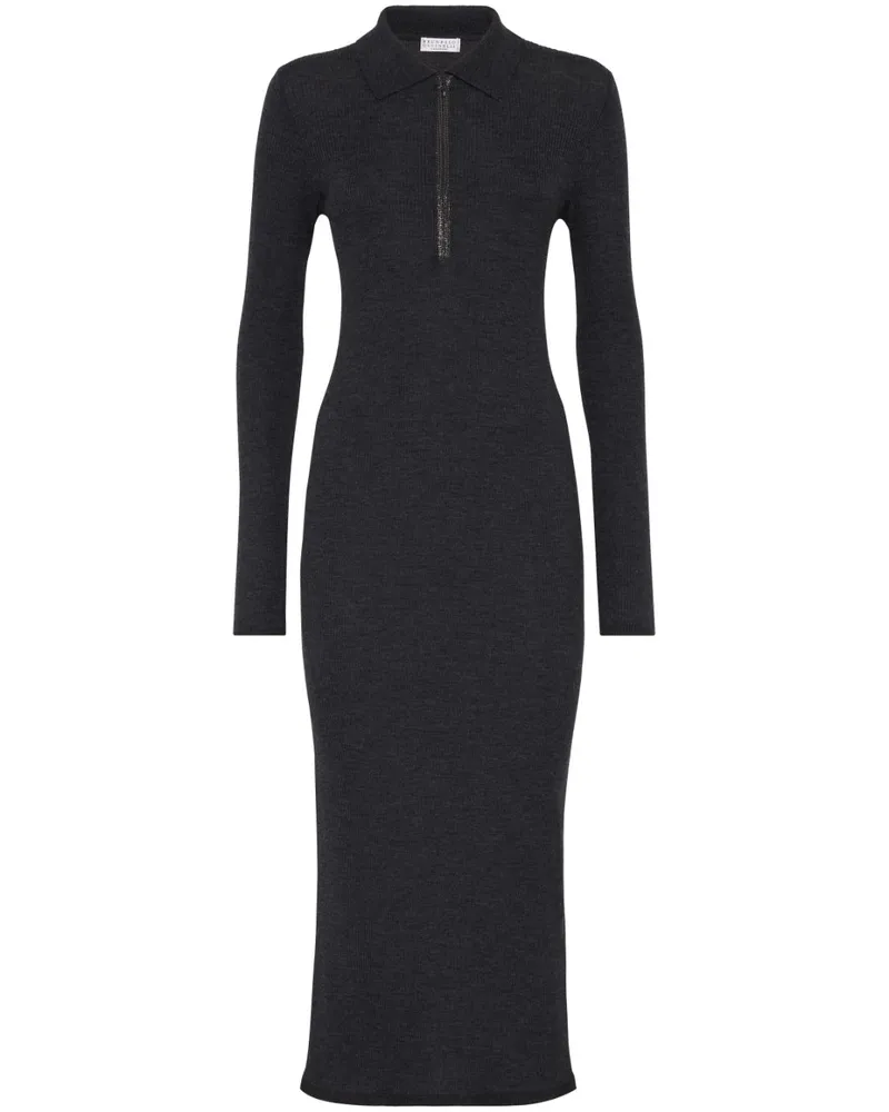 Brunello Cucinelli Geripptes Midikleid - Schwarz Schwarz
