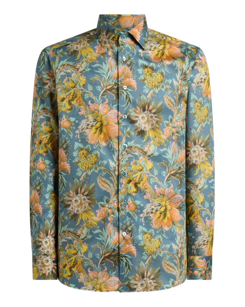 Etro cotton satins shirt with floral motif - Blau Blau