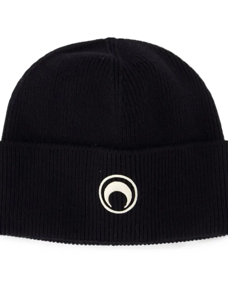 Marine Serre Beanie mit Mondstickerei - Schwarz Schwarz