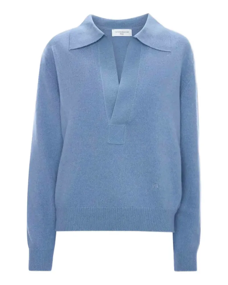 Victoria Beckham Genevieve spread-collar embroidered-logo sweater - Blau Blau