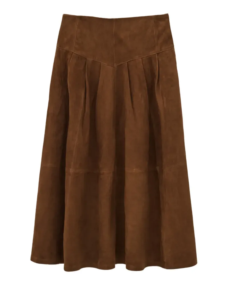 ba&sh Nolly suede pleated midi skirt - Braun Braun
