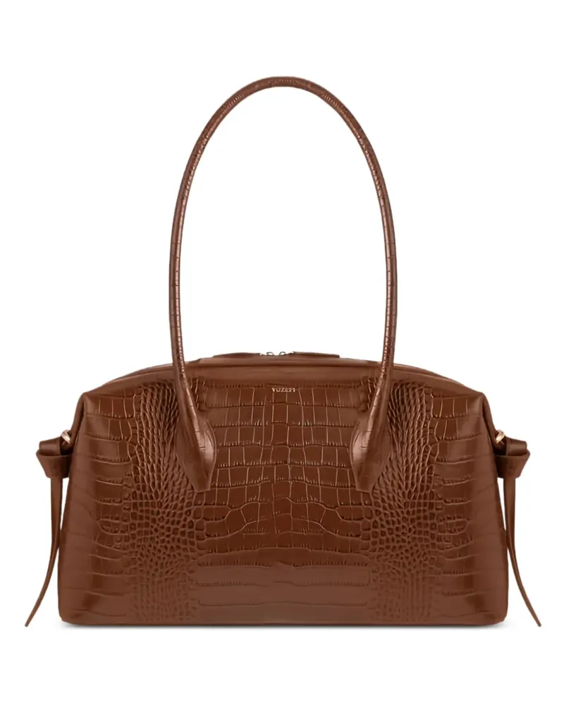 YUZEFI Brioche Schultertasche mit Kroko-Effekt - Braun Braun