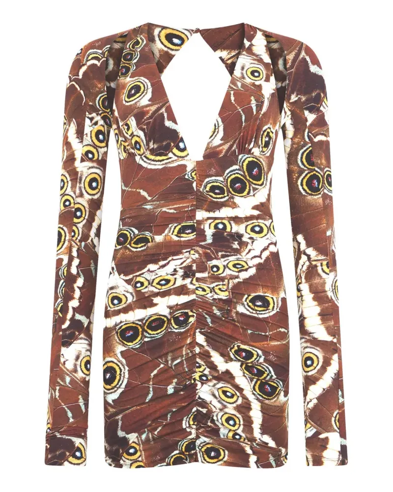 Roberto Cavalli Midikleid mit Schmetterling-Print - Braun Braun