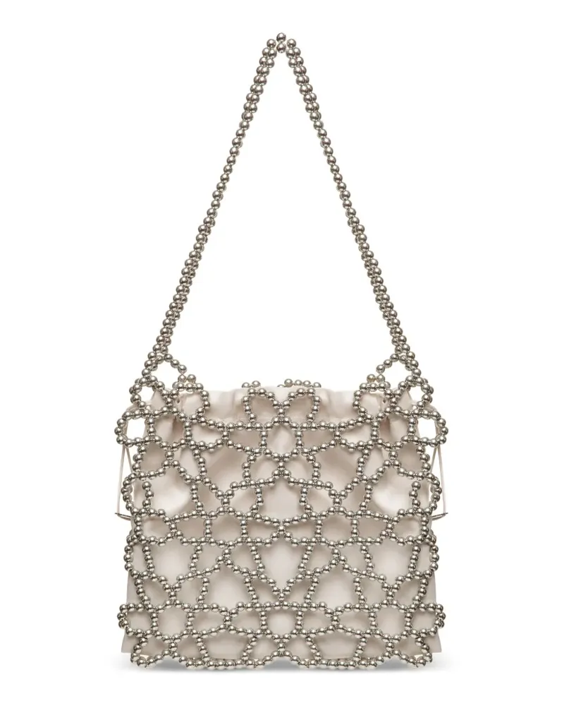 0711 Jasmine Schultertasche mit Perlen - Silber Silber