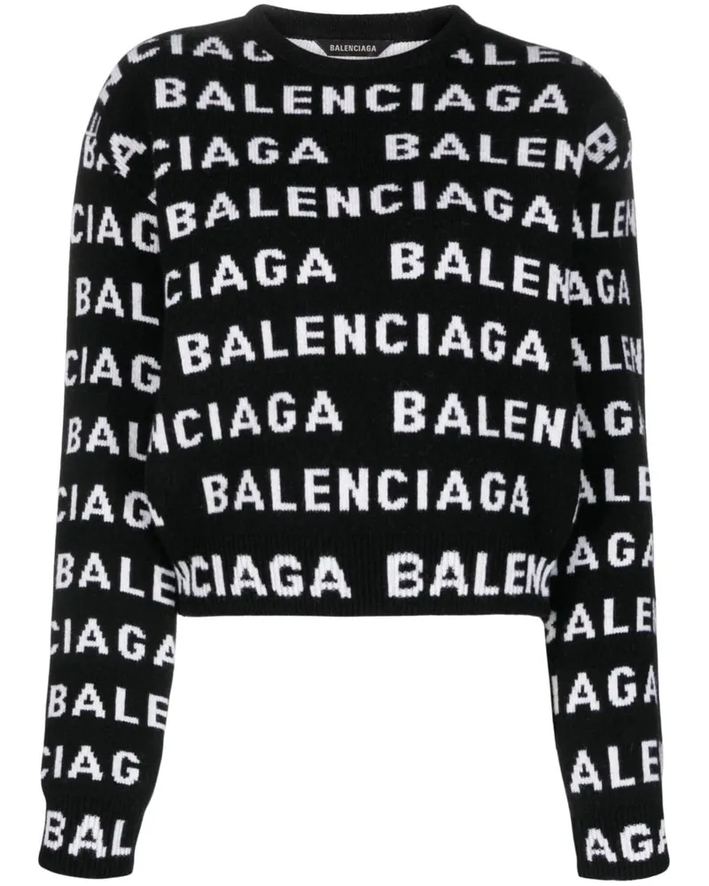 Balenciaga Pullover mit Intarsien-Logo Schwarz