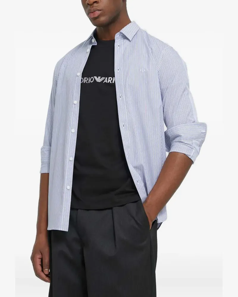 Armani Exchange Gestreiftes Hemd mit Logo-Stickerei - Blau Blau
