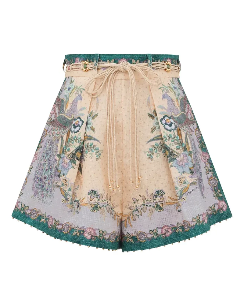 Zimmermann Indra floral-print linen shorts - Nude Nude