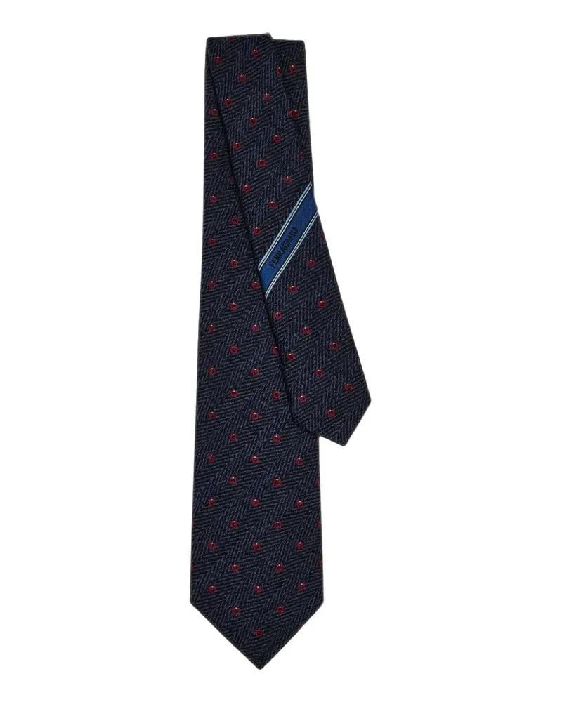 Ferragamo Gancini chevron jacquard tie - Blau Blau