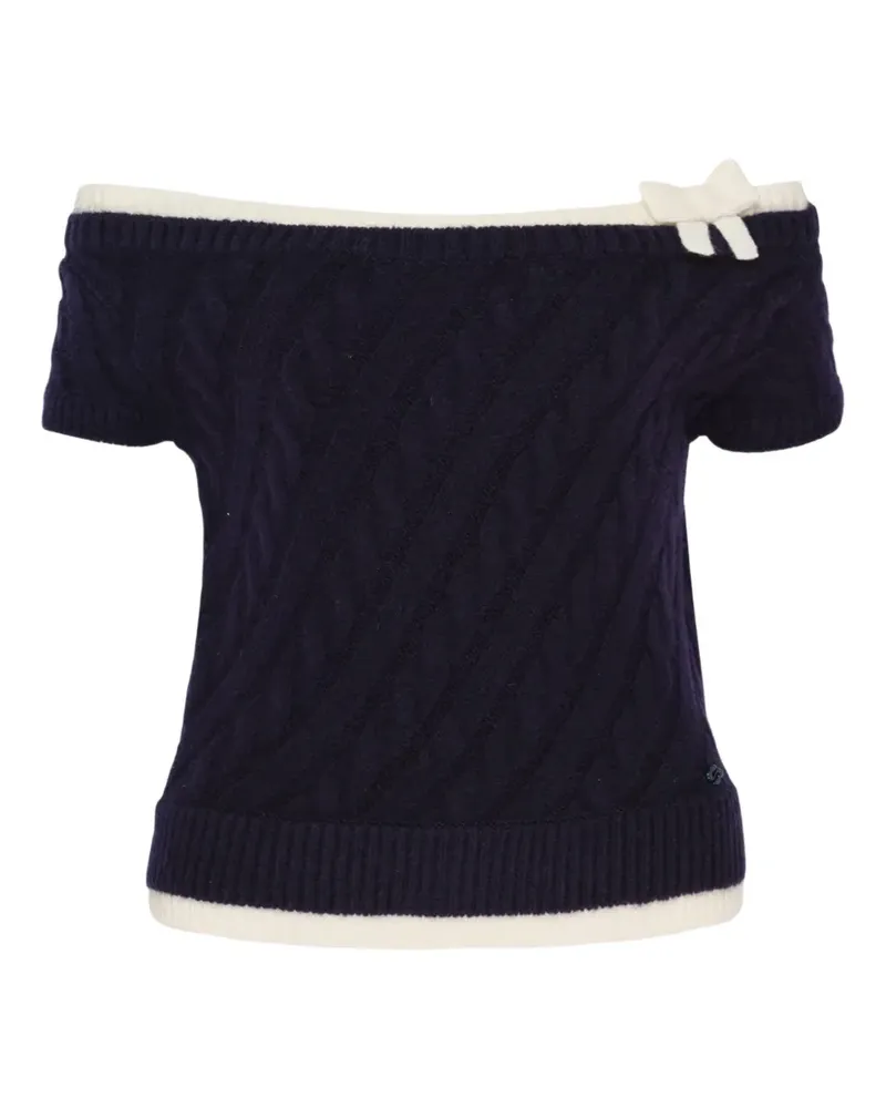 SHUSHU/TONG Zopfmuster-Pullover mit Schleife - Blau Blau