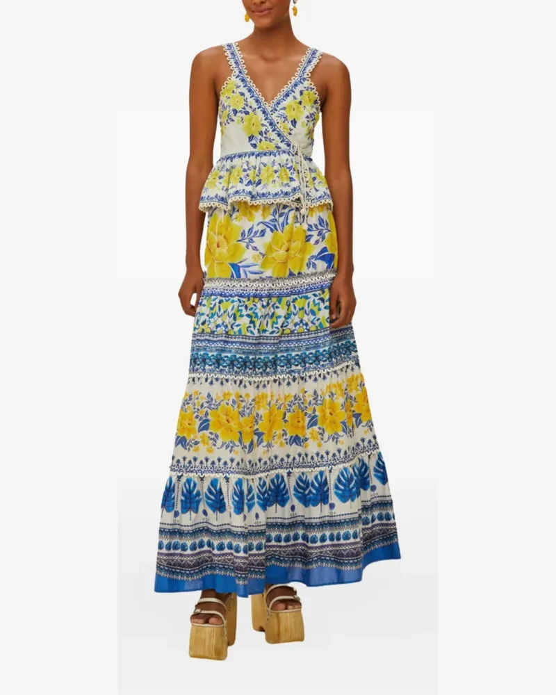 FARM Rio Zuli floral-print tiered maxi skirt - Blau Blau