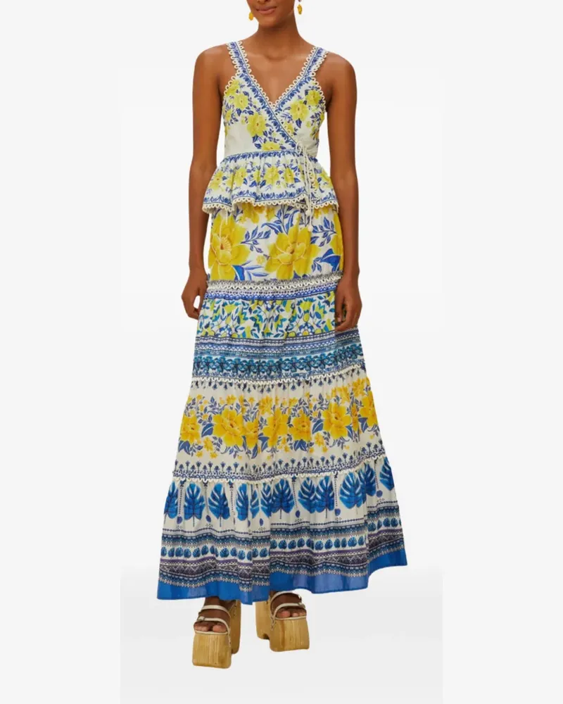 FARM Rio Gestufter Zuli Maxirock mit Blumen-Print - Blau Blau