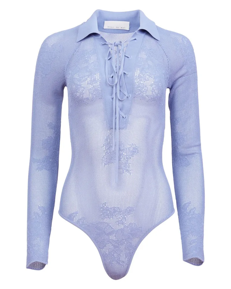 Fleur Du Mal Body in Pointelle-Strick mit Kragen - Blau Blau