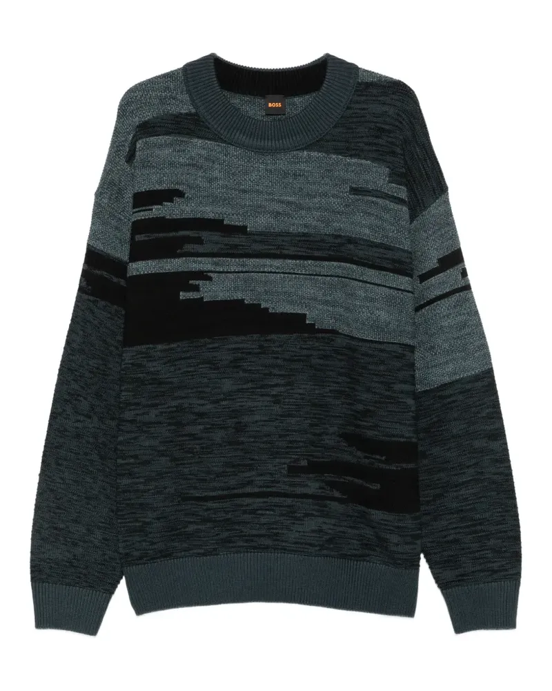 HUGO BOSS Intarsien-Pullover mit Rundhalsausschnitt - Blau Blau