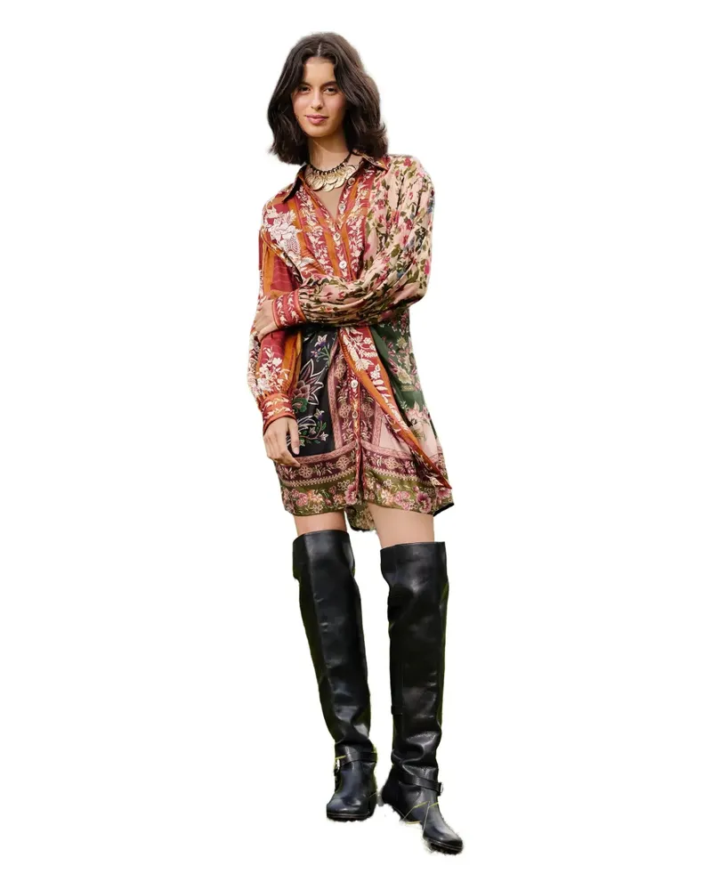 FARM Rio buttoned floral-print mini dress - Rot Rot