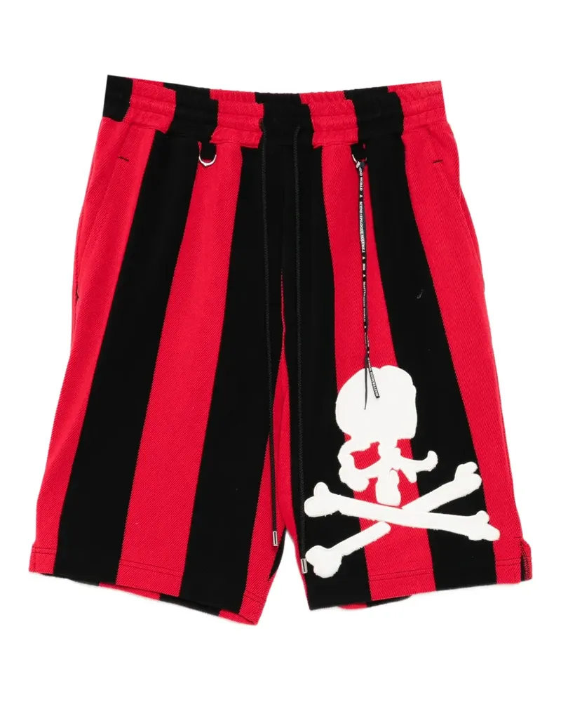 Mastermind World Gestreifte Shorts mit Totenkopf-Patch - Schwarz Schwarz