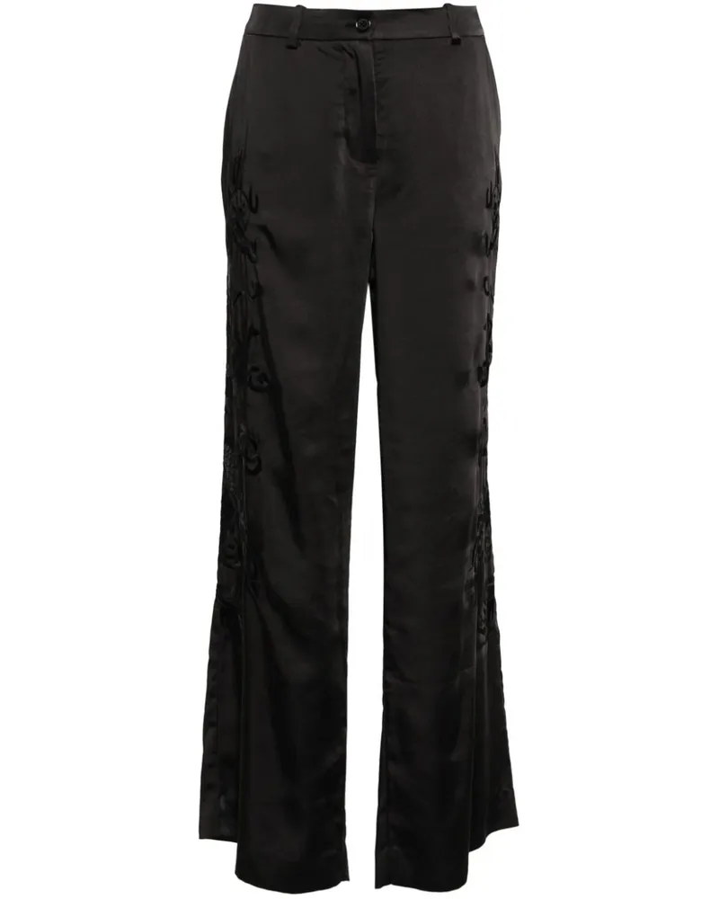P.A.R.O.S.H. Gerade Hose mit Drachenstickerei - Schwarz Schwarz