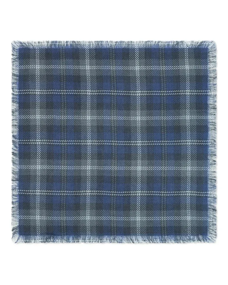 Eric Bompard Karierter Schal mit Fransen - Blau Blau