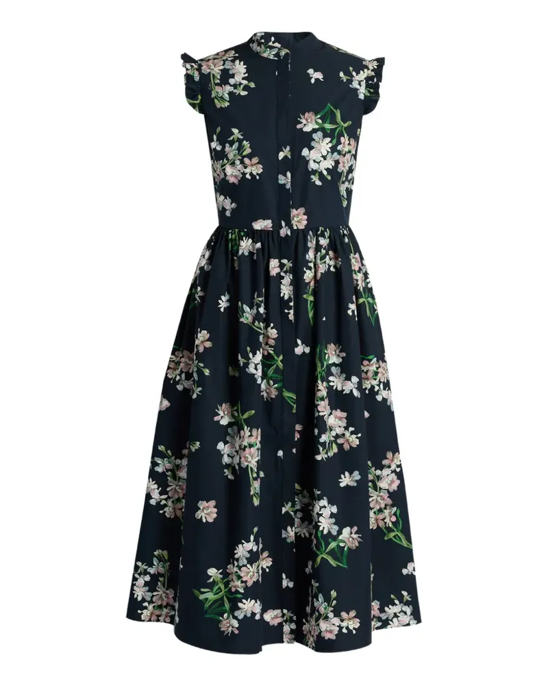 Erdem floral-print ruffled midi dress - Blau Blau