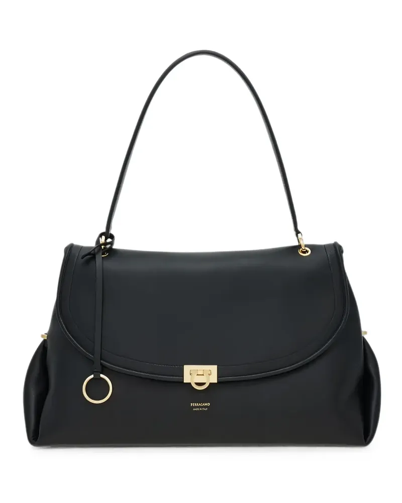 Ferragamo Gekörnte Gancini Schultertasche - Schwarz Schwarz