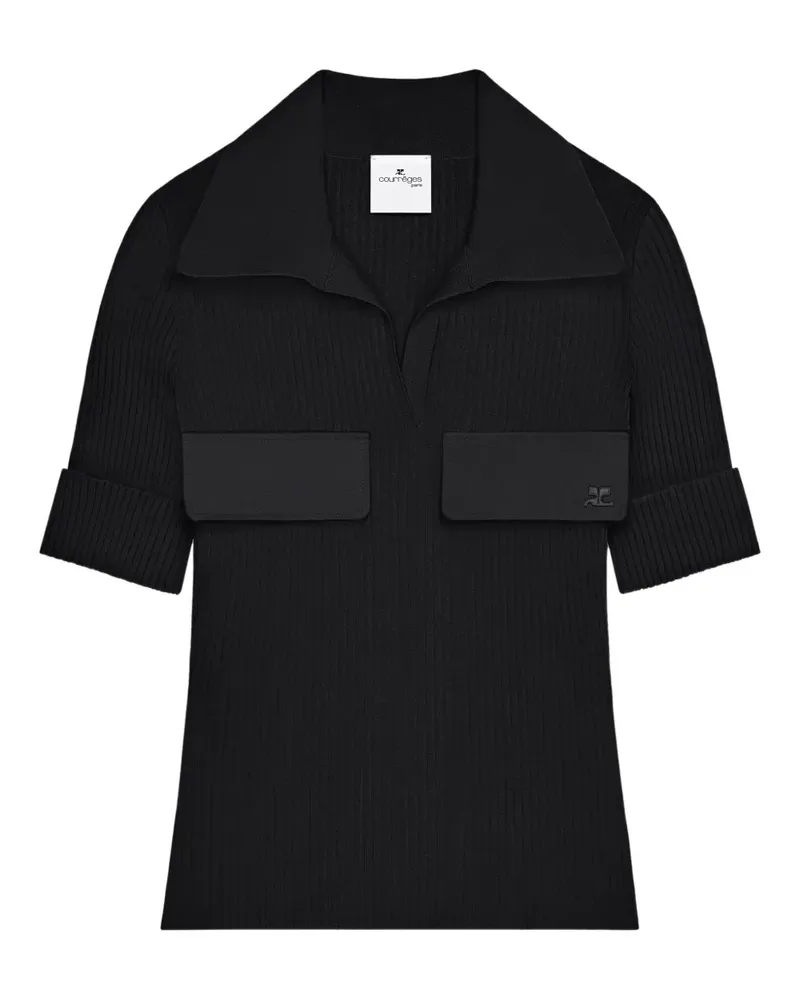 Courrèges Geripptes T-Shirt mit Klappentasche - Schwarz Schwarz