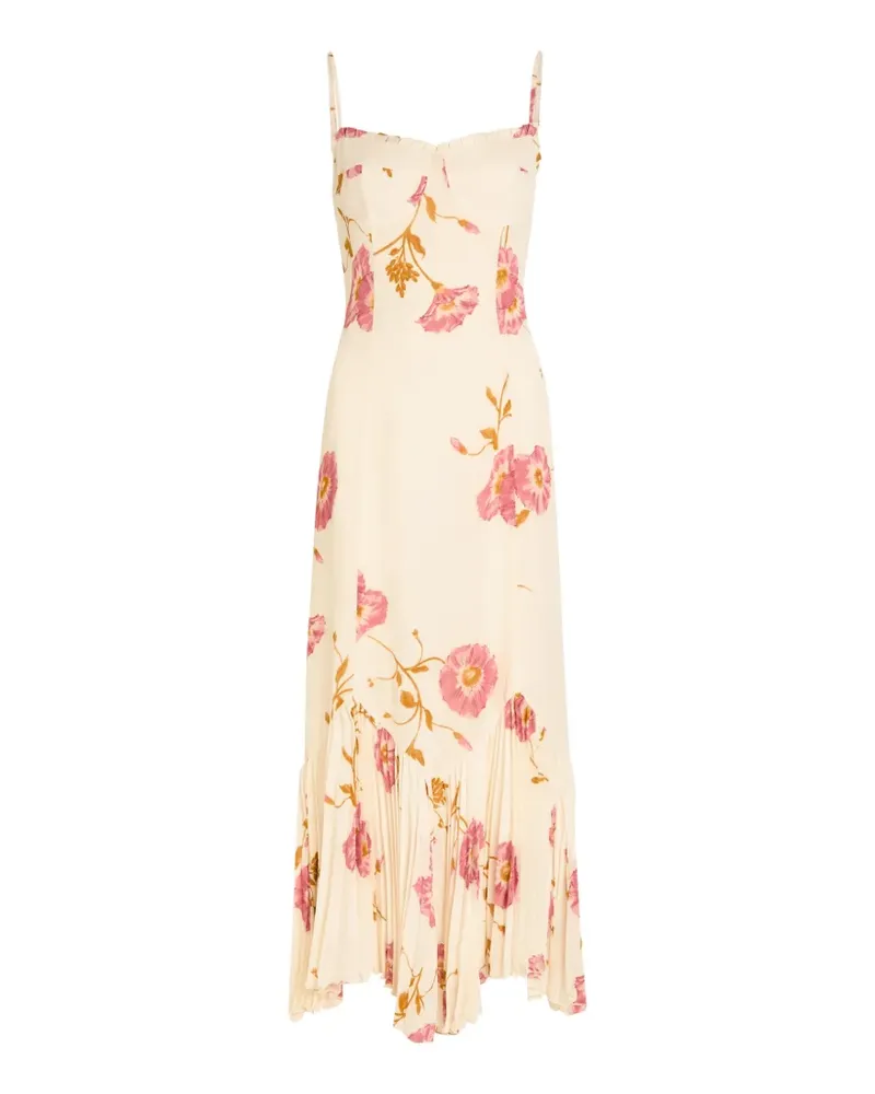 Reformation Aiko floral-print pleated midi dress - Nude Nude