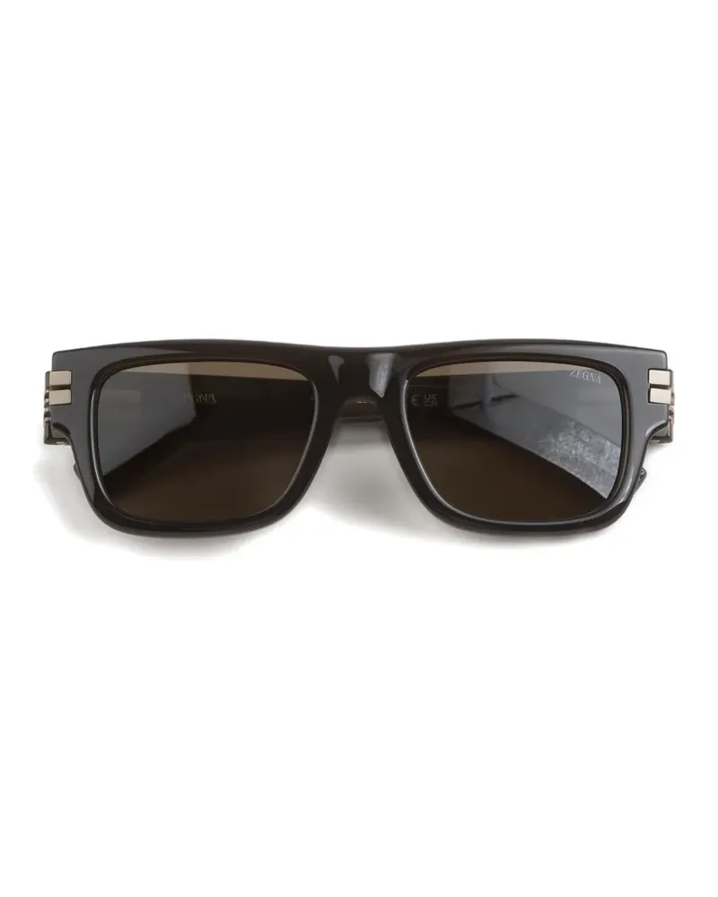 Ermenegildo Zegna stripe-detail rectangle-frame sunglasses - Schwarz Schwarz